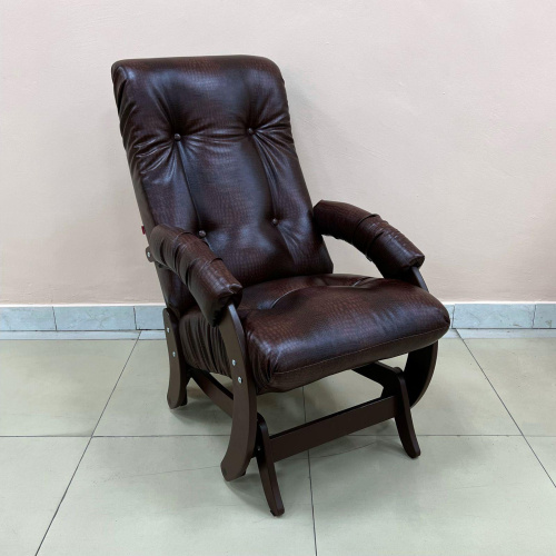 Кресло-маятник Неаполь Модель 12 (Орех-эмаль/Экокожа Коричневый Antik Crocodile)